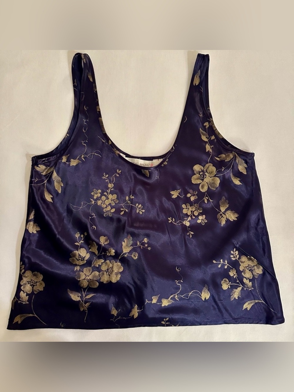 midnight blue & gold floral victoria’s secret acetate/rayon camisole / medium